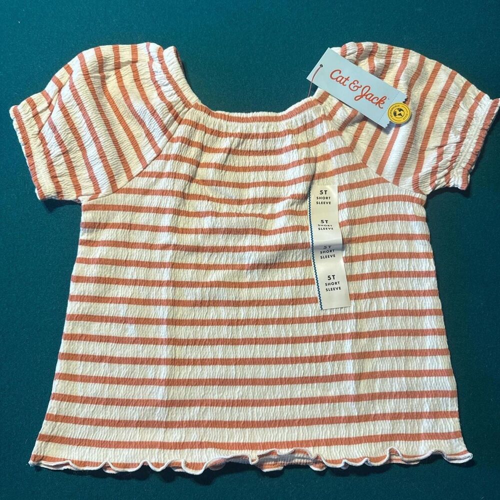 Cat & Jack 5T white and orange striped baby T-shirt/blouse